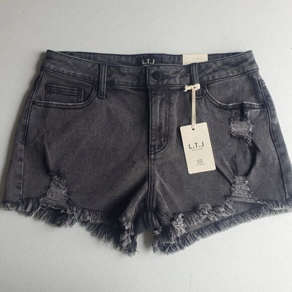 Anthropologie LTJ Letter to Juliet Acid Black cut off jean shorts NWT size xl - Picture 2 of 11